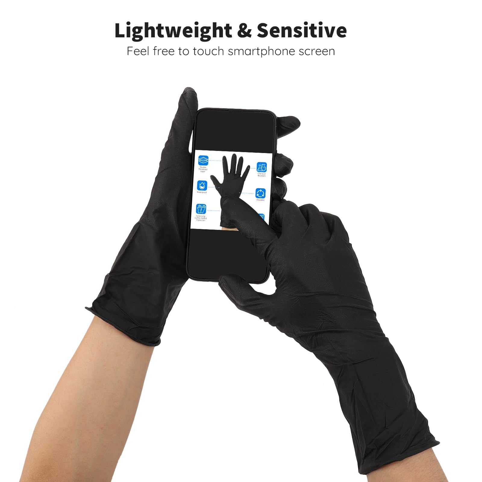 Segbeauty Black Gloves Reusable, 12 Inch Thickened Prolonged Powder Free Non-Latex Rubber Gloves, 16 Counts Washable Cleaning Gl