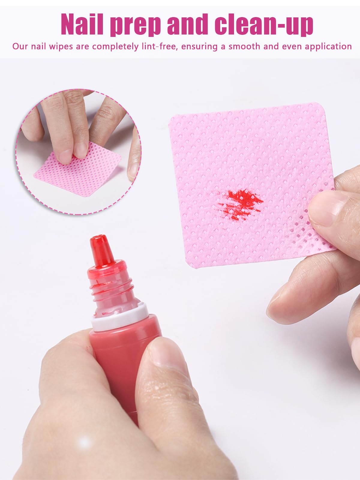 Teoyall Lint Free Nail Wipes, 1200 Pcs Non-Woven Fabric Nail Cleaning Pads Pink Lash Extensions Glue Cleaning Wipes Nail Salon S