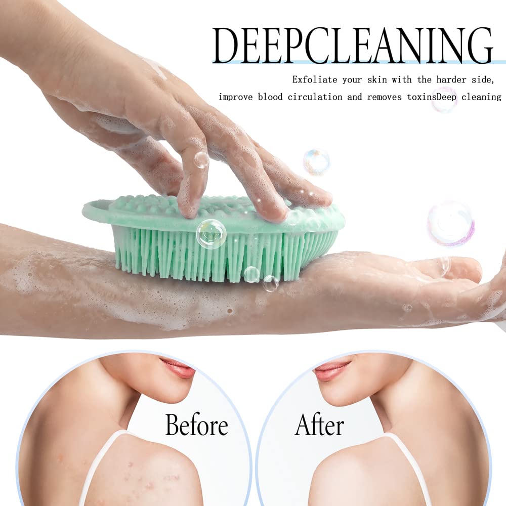 3 Pack Silicone Exfoliating Loofah, Soft Silicone Body Scrubber Fit For Sensitive Skin, Clean And Sanitary Rapid Foaming