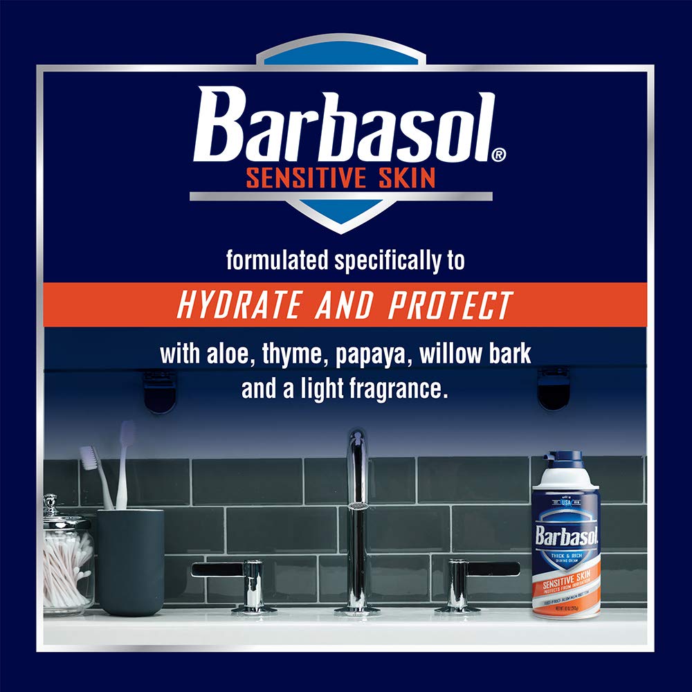 Barbasol Sensitive Skin Thick And Rich Shaving Cream For Men, 10 Oz., Pack Of 6