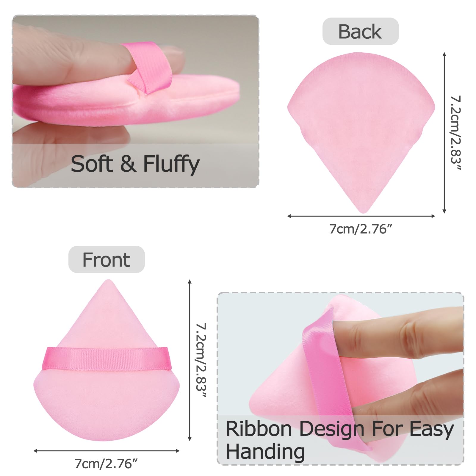 Flytianmy 16Pcs Triangle Powder Puffs, Face Makeup Puff For Body Loose Powder Beauty Makeup Tool Pink