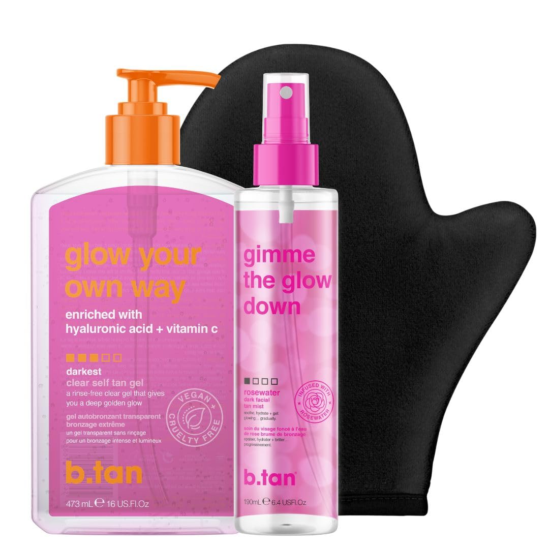 b.tan Clear Self Tan Gel & Face Mist Kit | Glow Your Own Way + Mist Bundle - Transfer-Resistant Self Tanning Gel with Gradual Se
