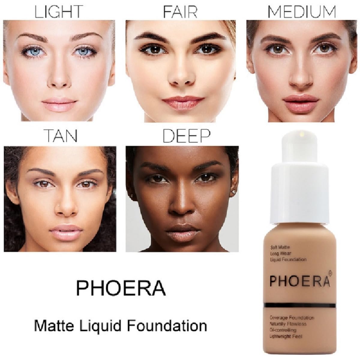 Phoera Foundation,Full Coverage Flawless Soft Matte 24 Hr Oil Control Waterproof Concealer Liquid Foundation Makeup. 1Pcs-114# E