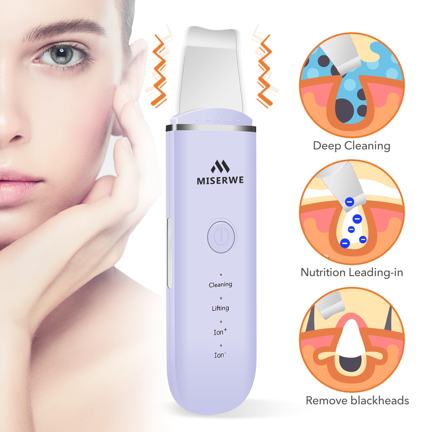 Skin Scrubber Face Skin Spatula Facial Scrubber Spatula For Deep Cleansing Blackhead Remover Pore Cleaner With 4 Modes (Purple)