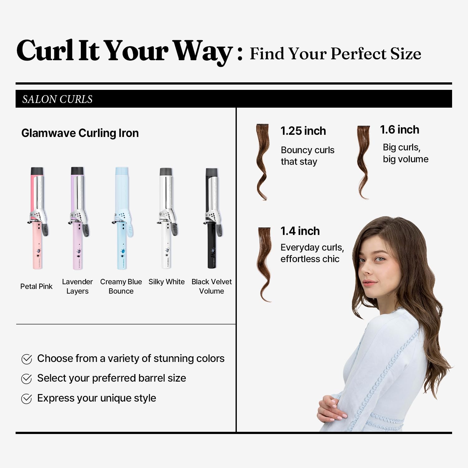 Vodana Professional Glamwave Ceramic Curling Iron, Long-Lasting Natural Curls, Instant Heat, Hair Curler, Curling Wand, Availabl