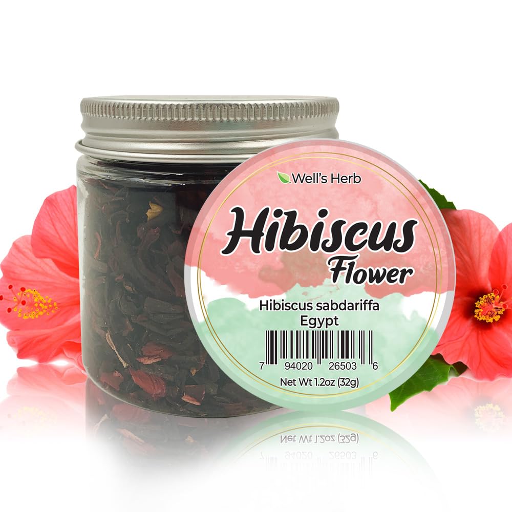Well's Dried Hibiscus Flower Herb (1.2 oz) for Hair & Skin Care, Provides Deep Moisturization and Nourishment with 100% Natural 