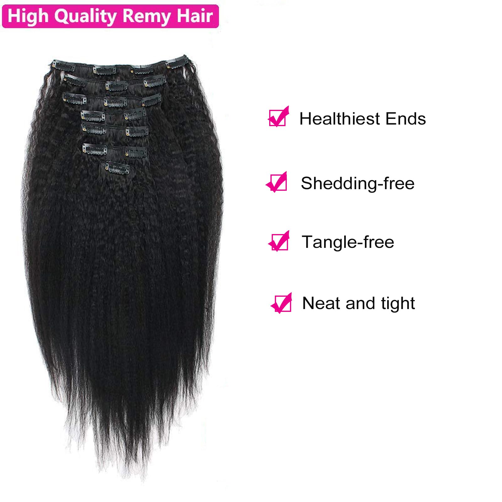 Lovrio 9A Grade Kinky Straight Brazilian Virgin Hair Clip In Extension For Black Women, Double Lace Wefts, Natural Black Color 7