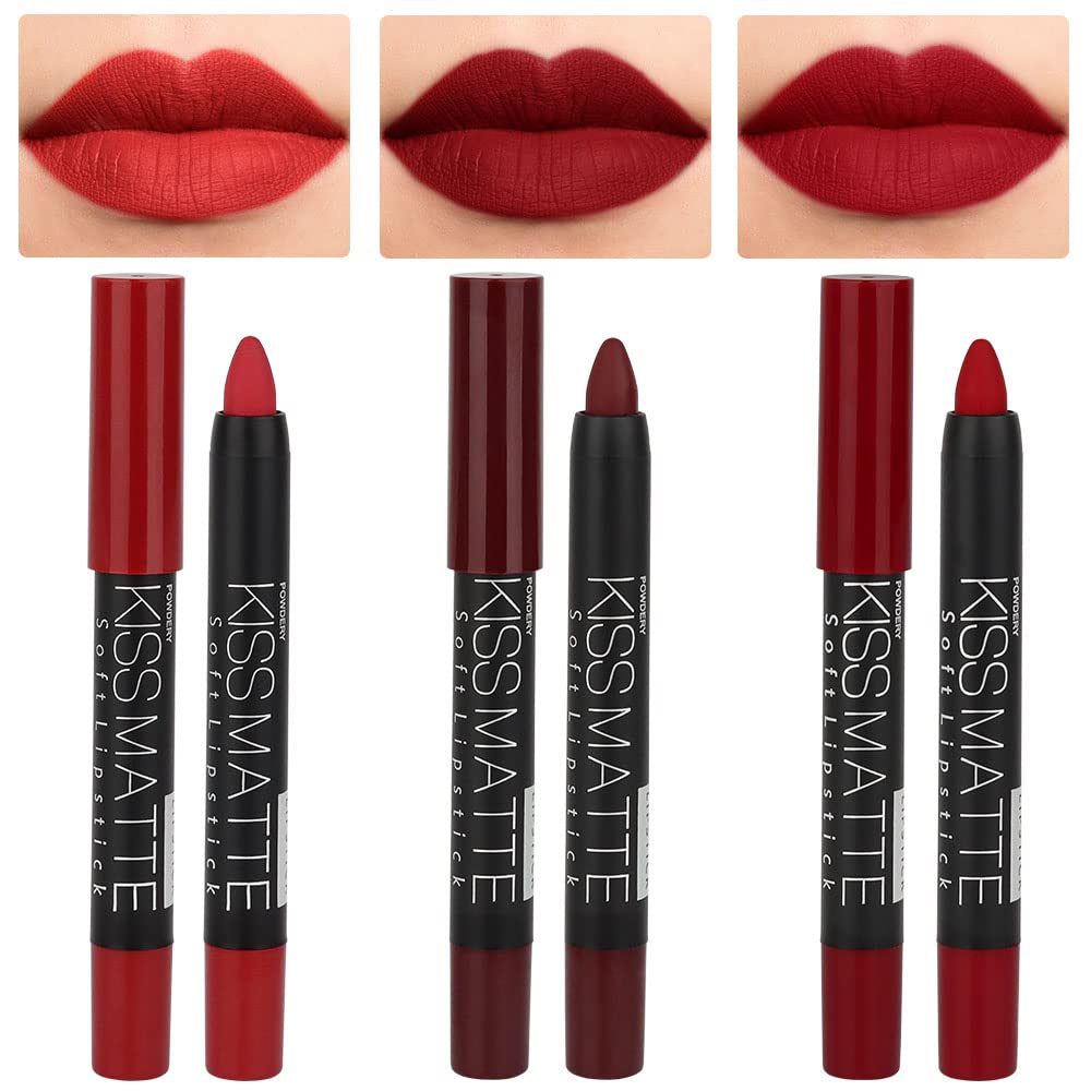 Evpct Dnm 3Pcs Dark Ruby Deep Red Matte Lipstick And Lip Crayon Sticks Liner Pencil Set Red Matte Lip Liner And Liquid Stay On L