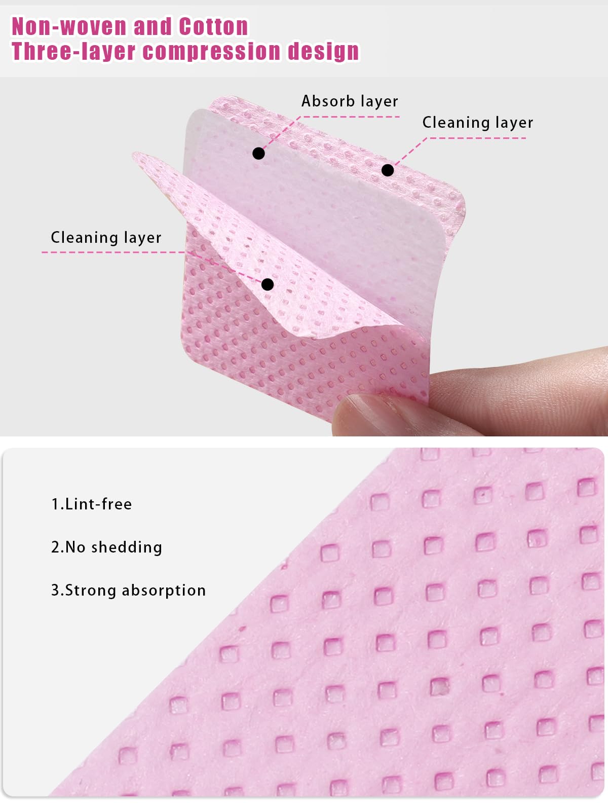 Teoyall Lint Free Nail Wipes, 1200 Pcs Non-Woven Fabric Nail Cleaning Pads Pink Lash Extensions Glue Cleaning Wipes Nail Salon S
