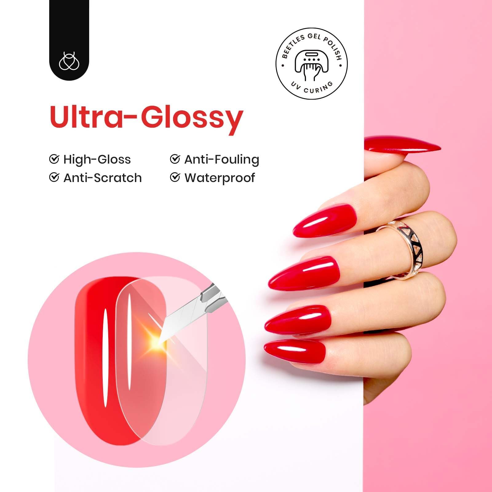 Beetles Gel Polish No Wipe Gel Top Coat - 15Ml Clear Glossy Top Coat Gel Nail Polish High Shine Long Lasting Nail Manicure For W
