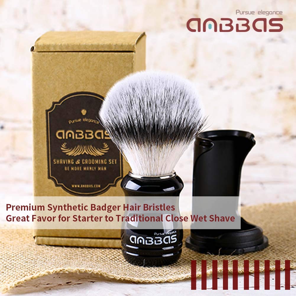 Synthetic Badger Shaving Brush With Black Holder Stand Anbbas 2In1 Resin Handle Foam Brush Set For Men Close Wet Shave
