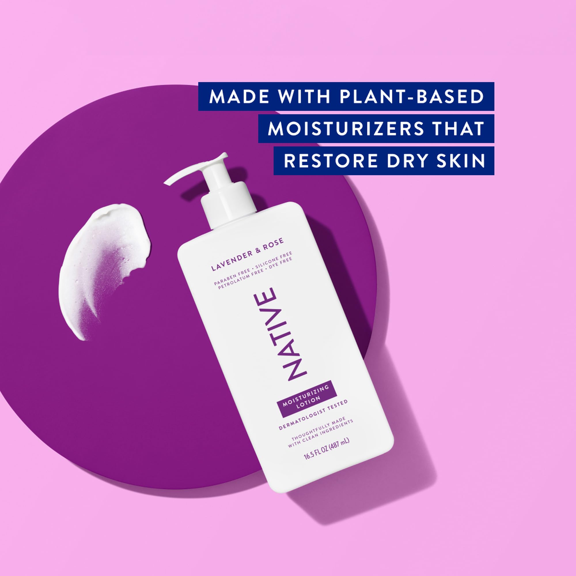 Native Body Lotion Contains Naturally Derived Plant-Based Moisturizers For Women And Men | Restores Dry Skin, Lavender & Rose, 1