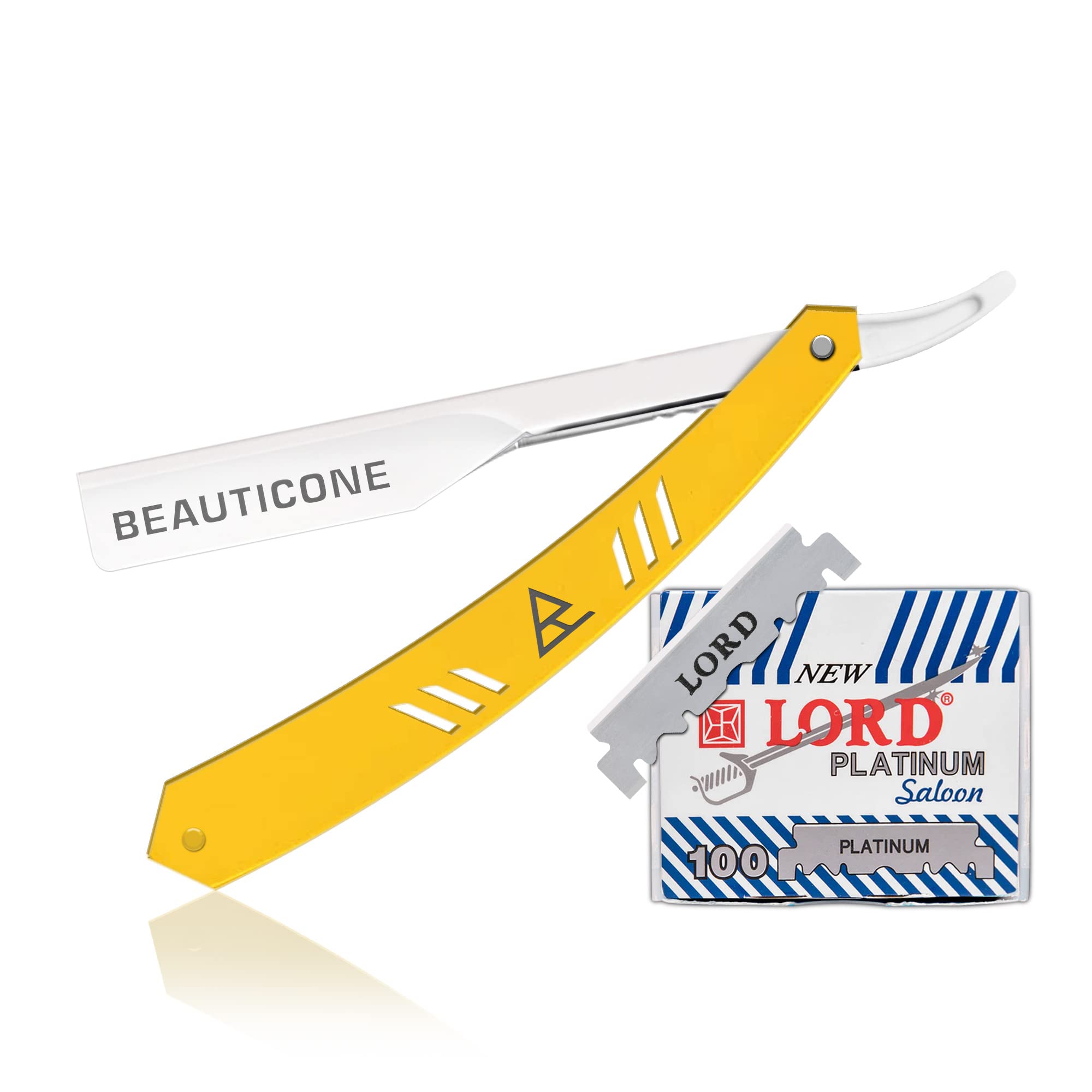 BEAUTICONE Straight Razor | Professional Barber Razor for men with 100 Single Edge Blades | Straight Edge Razor slide-out design