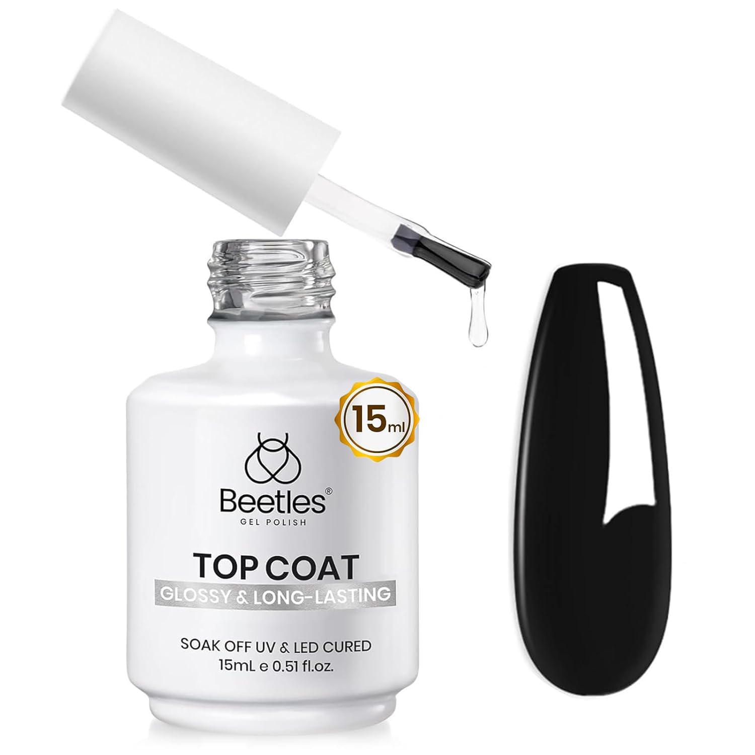 beetles Gel Polish No Wipe Gel Top Coat - 15ml Clear Glossy Top Coat Gel Nail Polish High Shine Long Lasting Nail Manicure for W