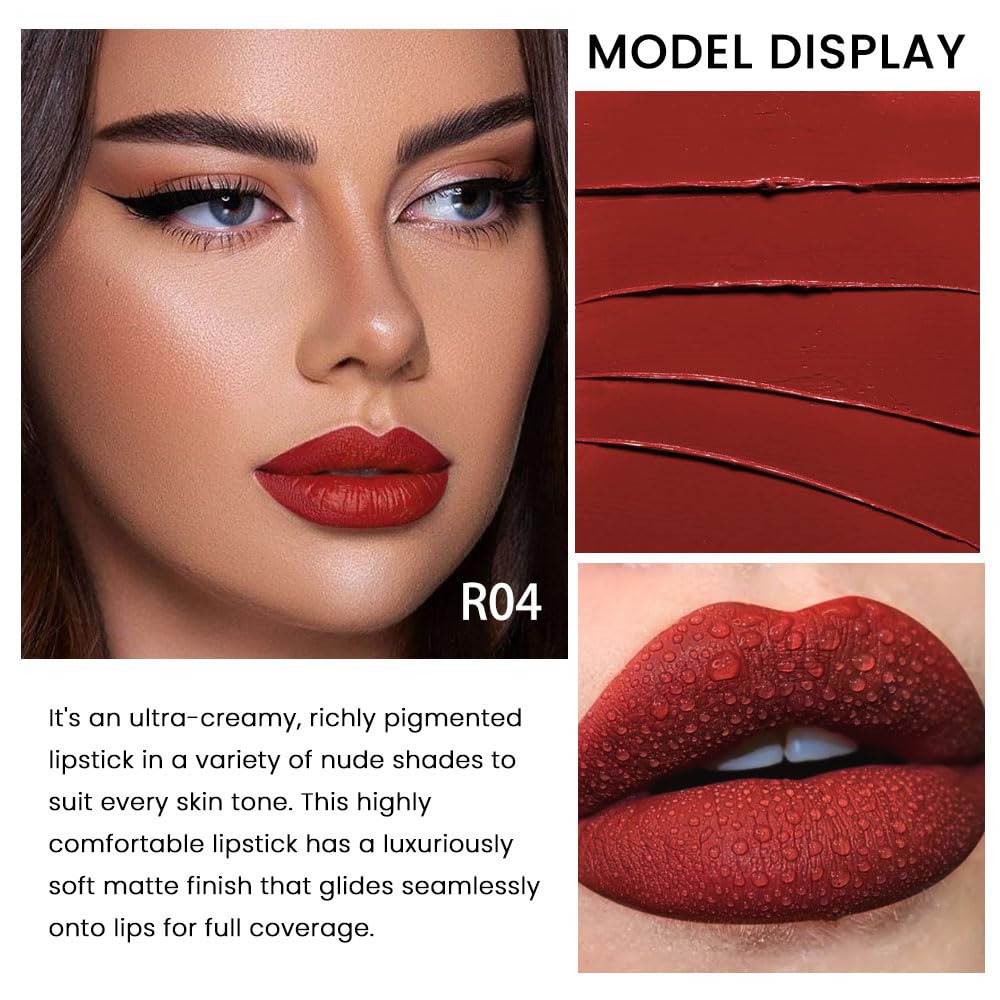 Evpct 1Pcs Dark Red Lipstick, Silky Velvet Matte Lipstick Pack Sets For Women, Long Lasting Smudge Proof Lipstick Lip Stain Make