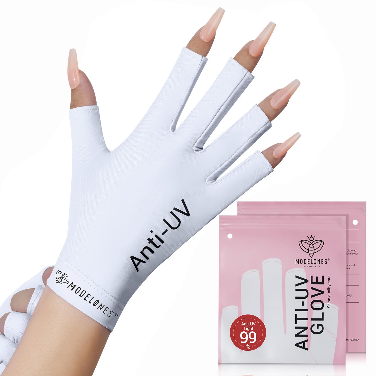 modelones UV Gloves for Gel Manicures, Premium UPF99+ UV Protection Gloves for UV/LED Gel Nail Lamp, Nail Art Skin Care Fingerle