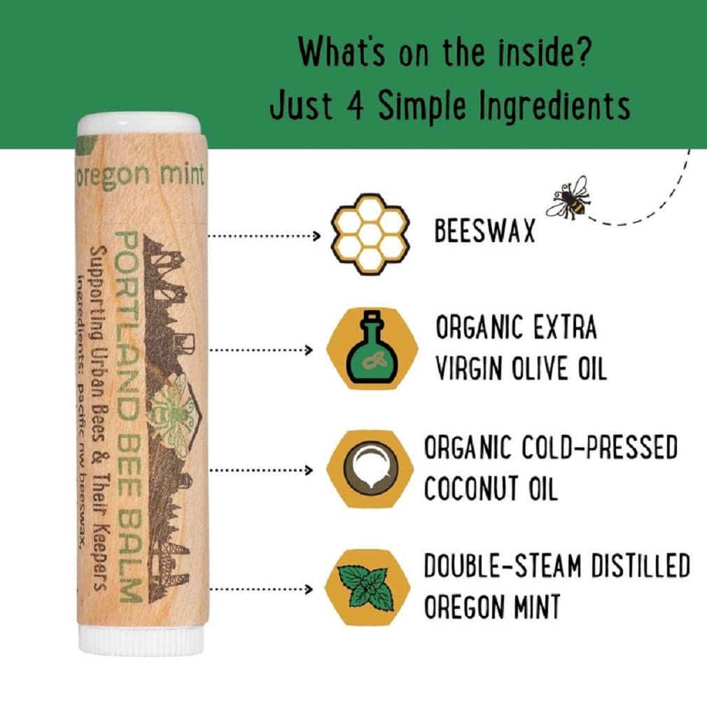 Portland Bee Balm All Natural Handmade Beeswax Based Lip Balm, Oregon Mint 1 Count