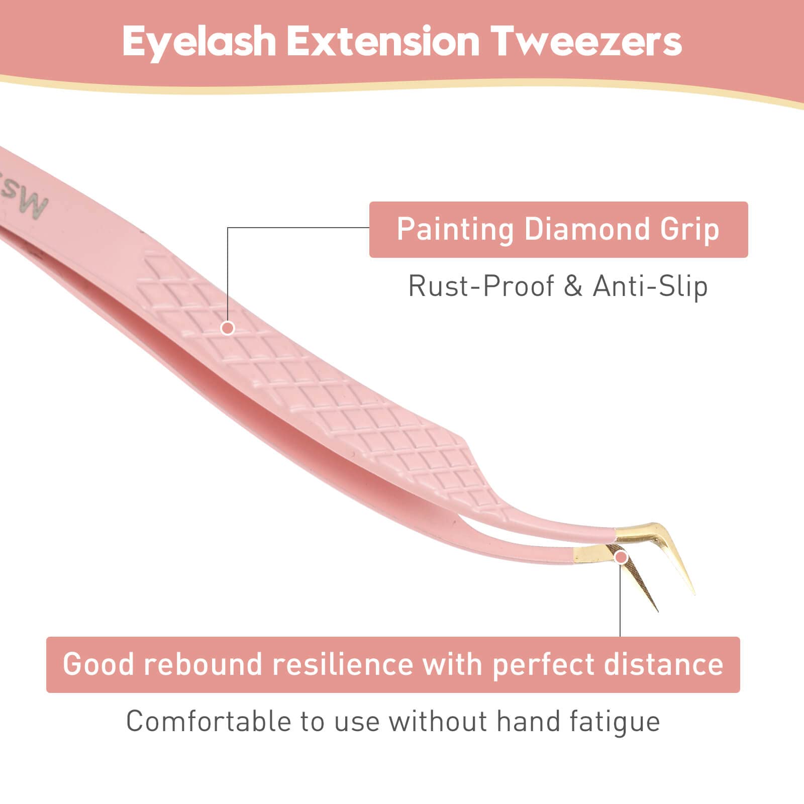 Ms.Queen Eyelash Extension Tweezers,Diamond Grip Lash Tweezers For Isolation Applying And Mega Volume Mink Lashes Fanning