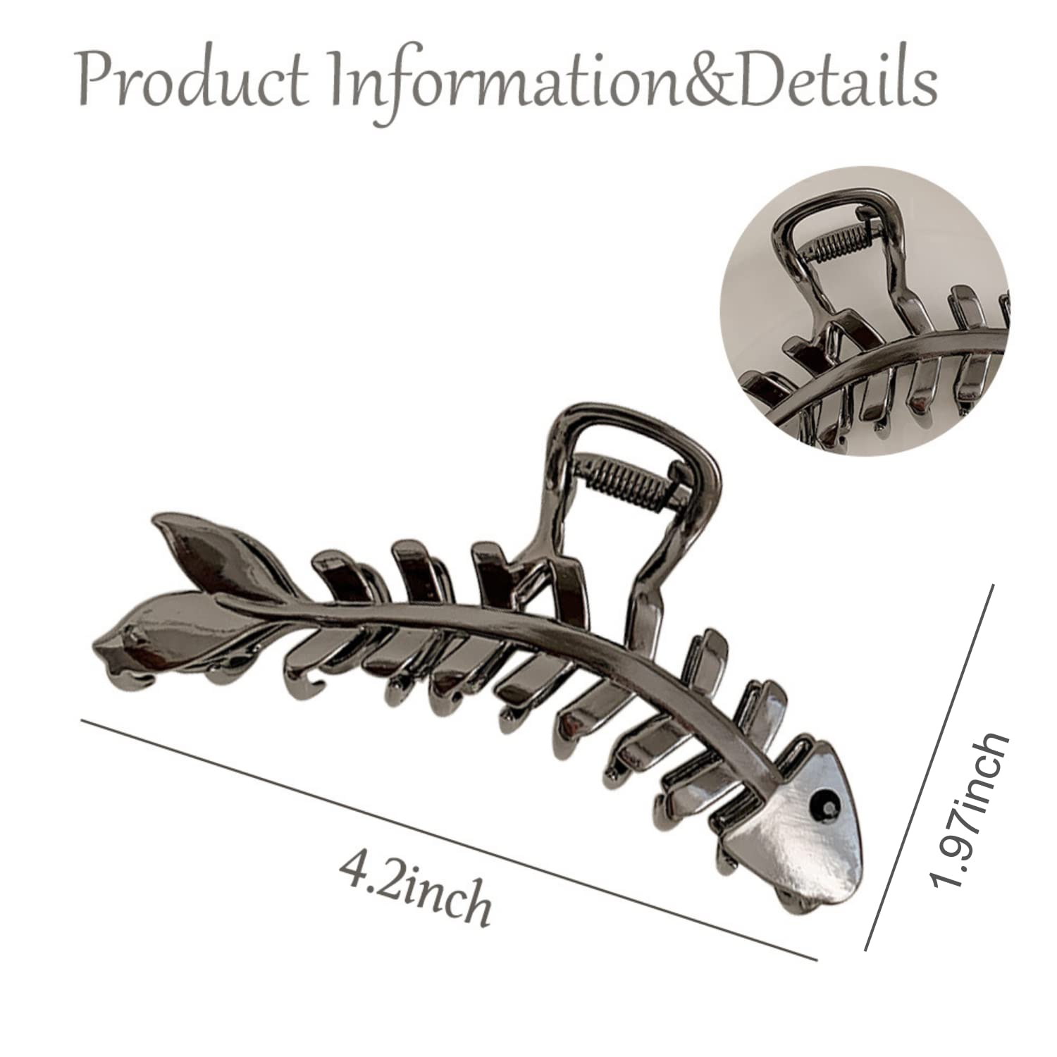 Aiupuoc Black Hair Clip Fish Bone Shape Metal Hair Claw For Women - Fashion Geometric Hairpins, Hair Grip For French Style Haird