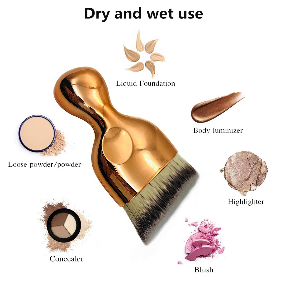 Angled Flat Foundation Brush High Density Face Body Kabuki Makeup Brush For Liquid Foundation Powder Cream Contour Buffing Stipp