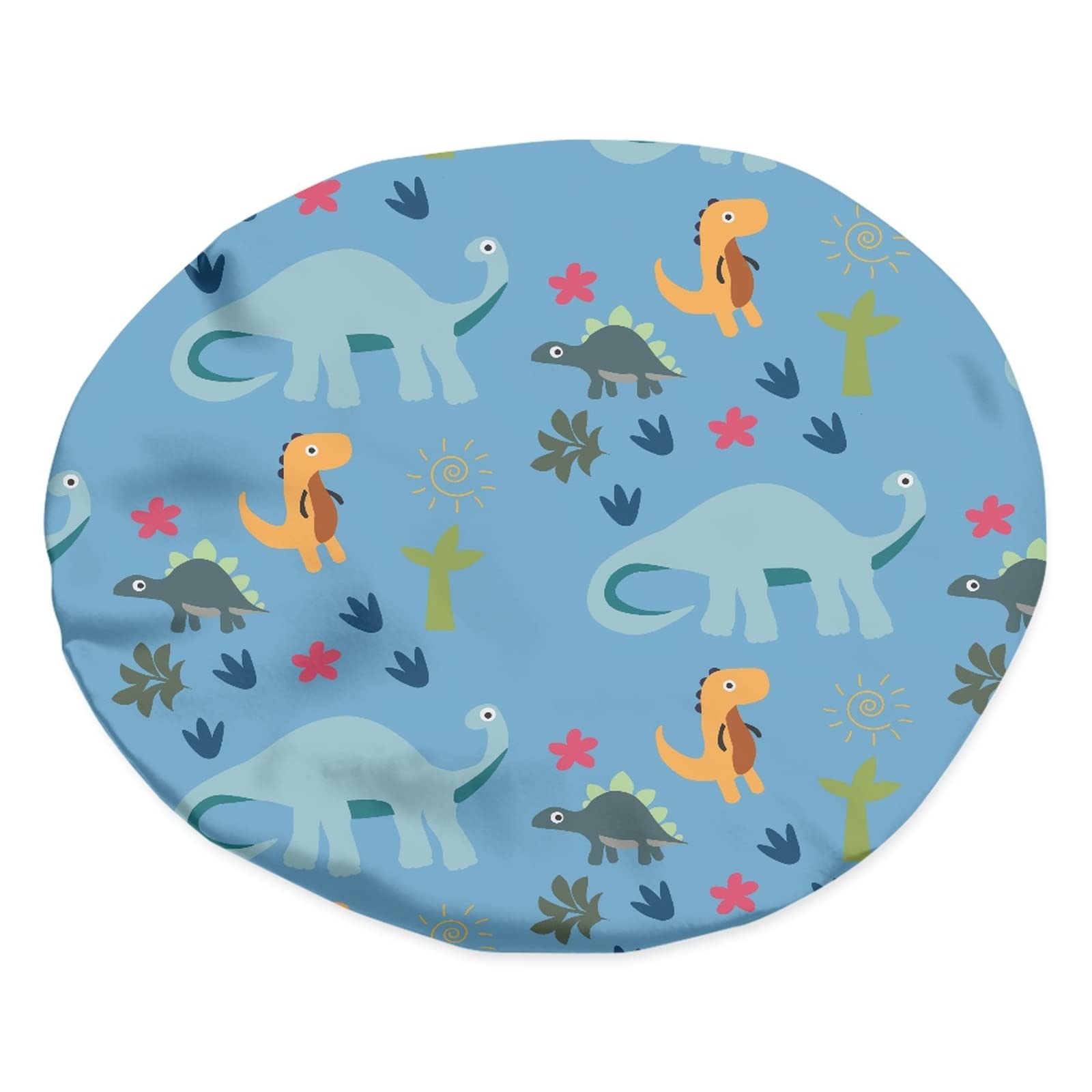 Babrukda Dinosaur Blue Print Kids Satin Sleep Cap, Elastic Adjustable Band Hat Night Sleeping Head Cover For Hair Stylish Satin