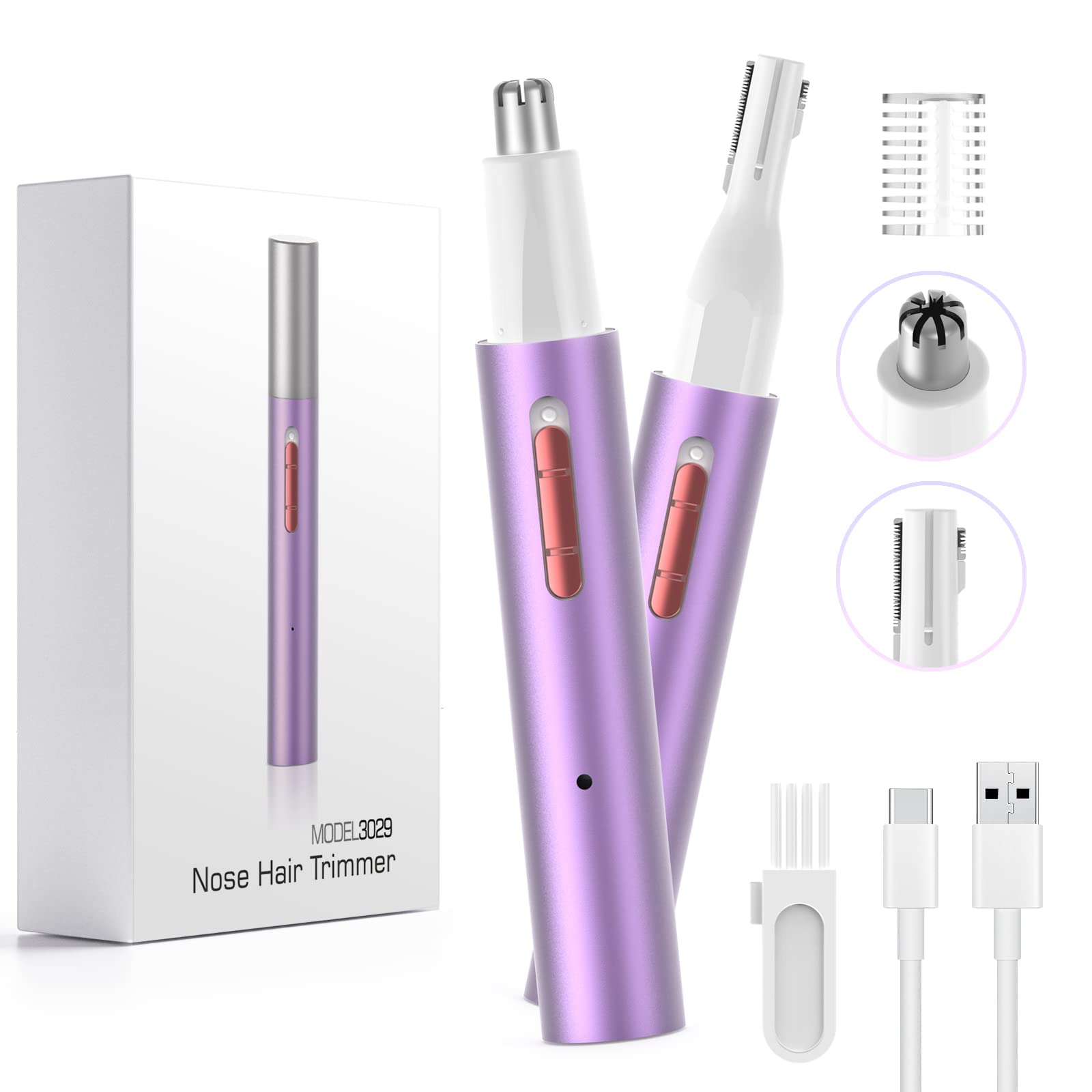 AHHFEI Rechargeable 5 in 1 Ear and Nose Hair Trimmer for Women, 2024 Professional Painless Eyebrow & Facial Hair Trimmer with Po