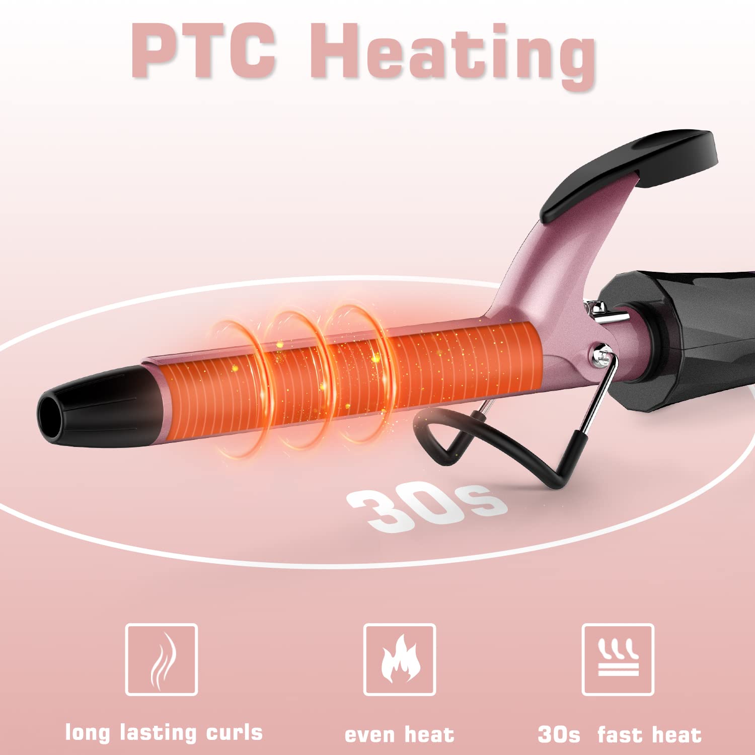 3/4 Inch Curling Iron For Short Hair, Dual Voltage Hair Curling Iron Ceramic, Professiona Curling Wand Tourmaline(Rose Gold)