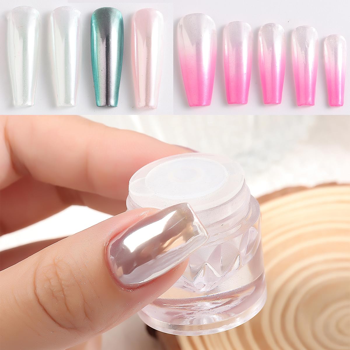 White Chrome Nail Powder, 1Box Pearl Chrome Powder, Opal Rubbing Dust, Glazed Donut Nails Powder, Pearlescent Shell Aurora Pigme