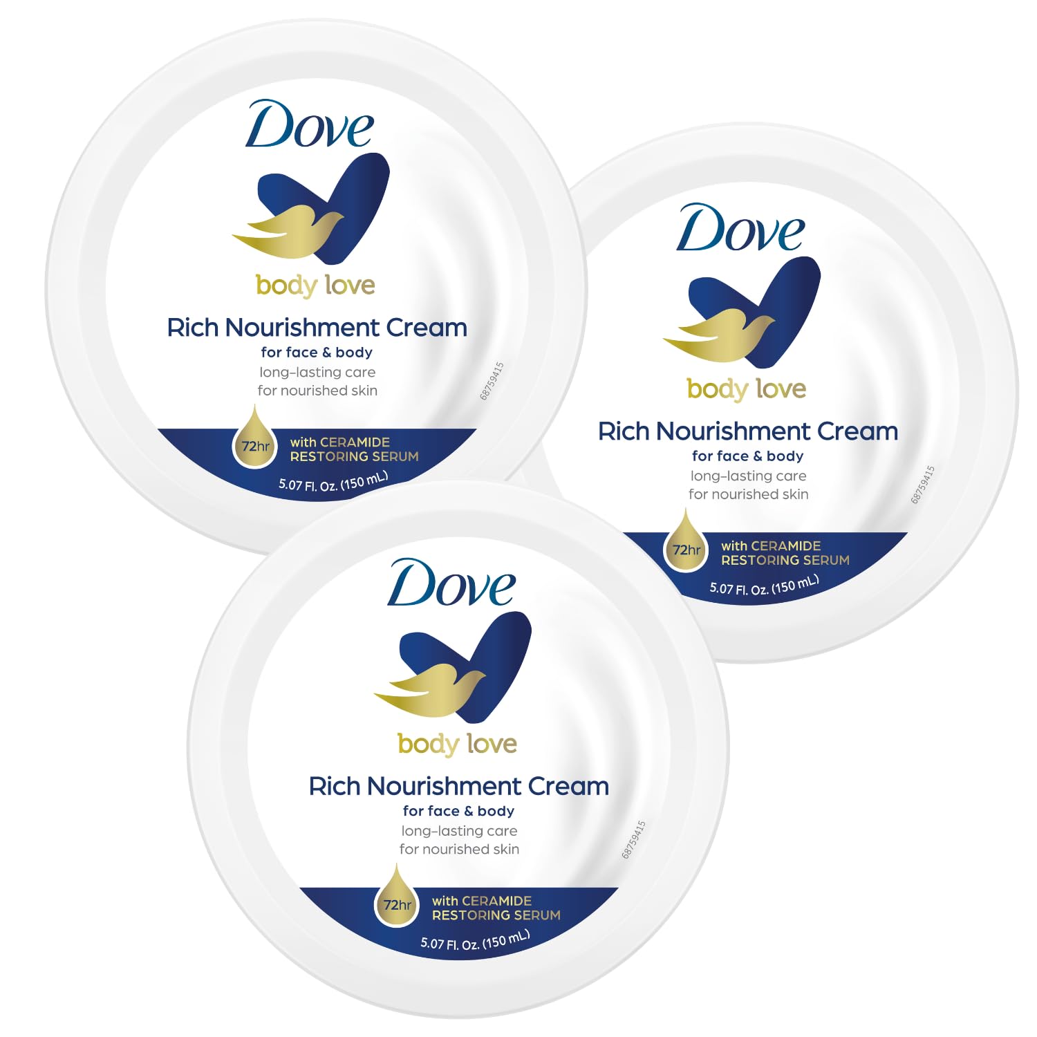 Dove Nourishing Body Care, Face, Hand, and Body Rich Nourishment Cream for Extra Dry Skin with 48-Hour Moisturization, 3-Pack, 5