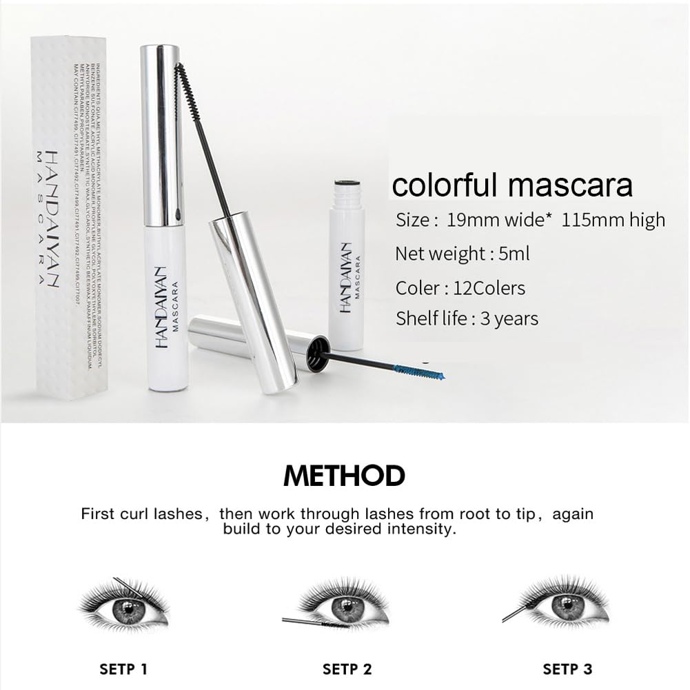 White Mascara,Waterproof Color Mascara Eye Makeup Fast Dry Eyelashes Curling Lengthening Eye Lashes (02)