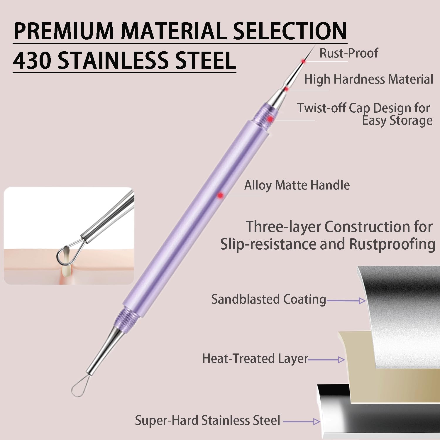 2-In-1 Professional Stainless Steel Acne Removal Needle, Whitehead&Blackhead Remover Tool, Pimples Comedone Extractor Removal To