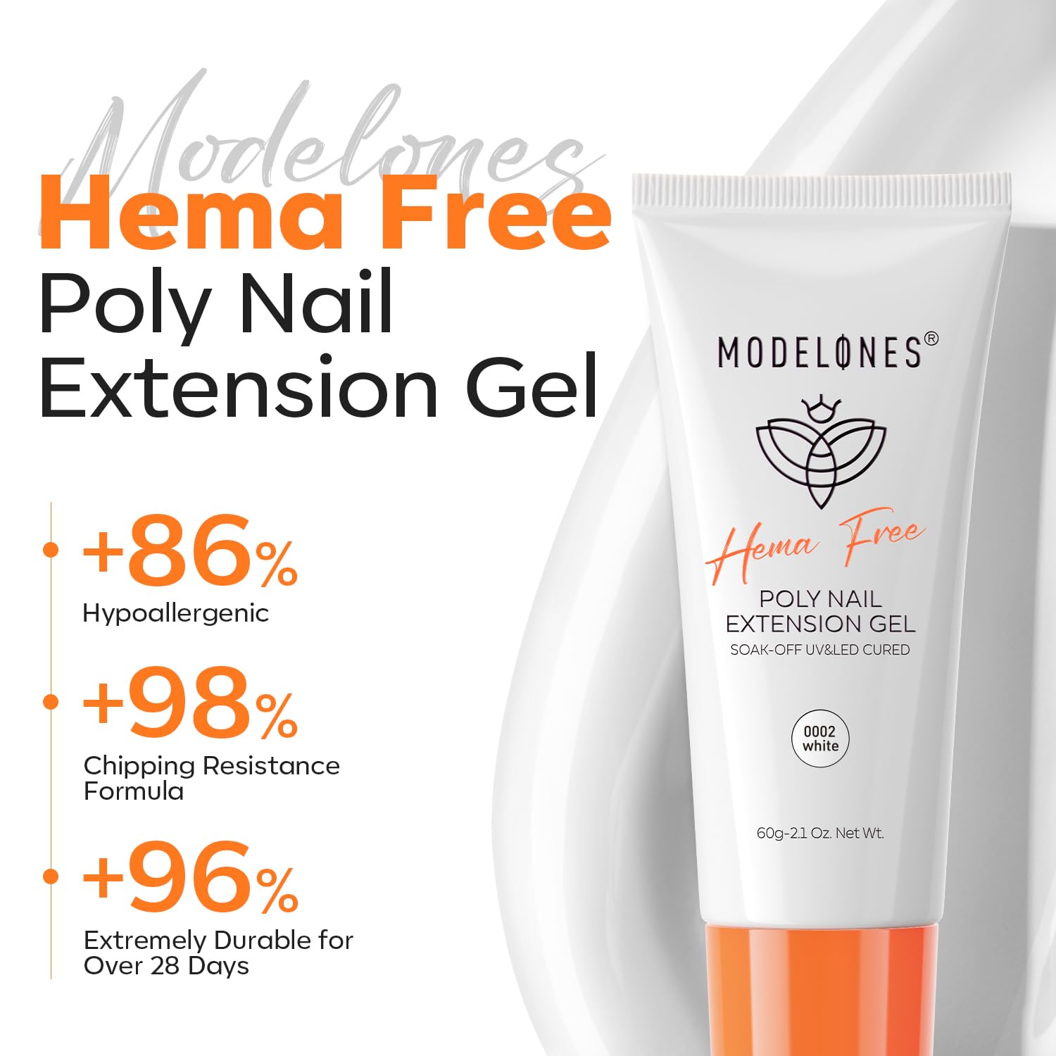 Modelones Poly Nail Gel, Hema-Free 60 Ml Milky White Poly Extension Gel Nail Enhancement Thickening Pure White Builder Overlays