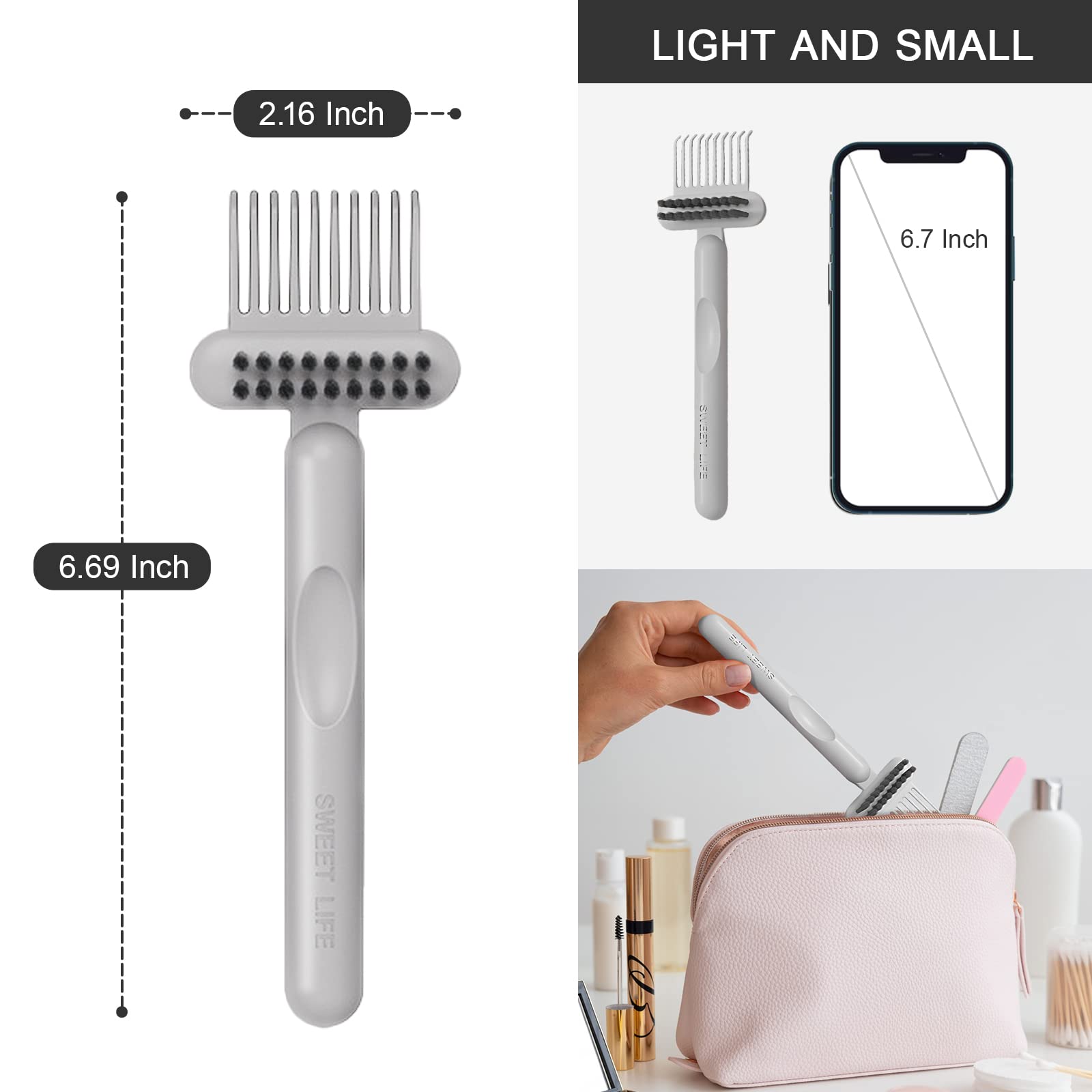 Rhos 2-In-1 Hair Brush Cleaning Tool - Comb And Brush Cleaner For Removing Hair, Dust From Home And Salon Use (1 Pack - Gray)