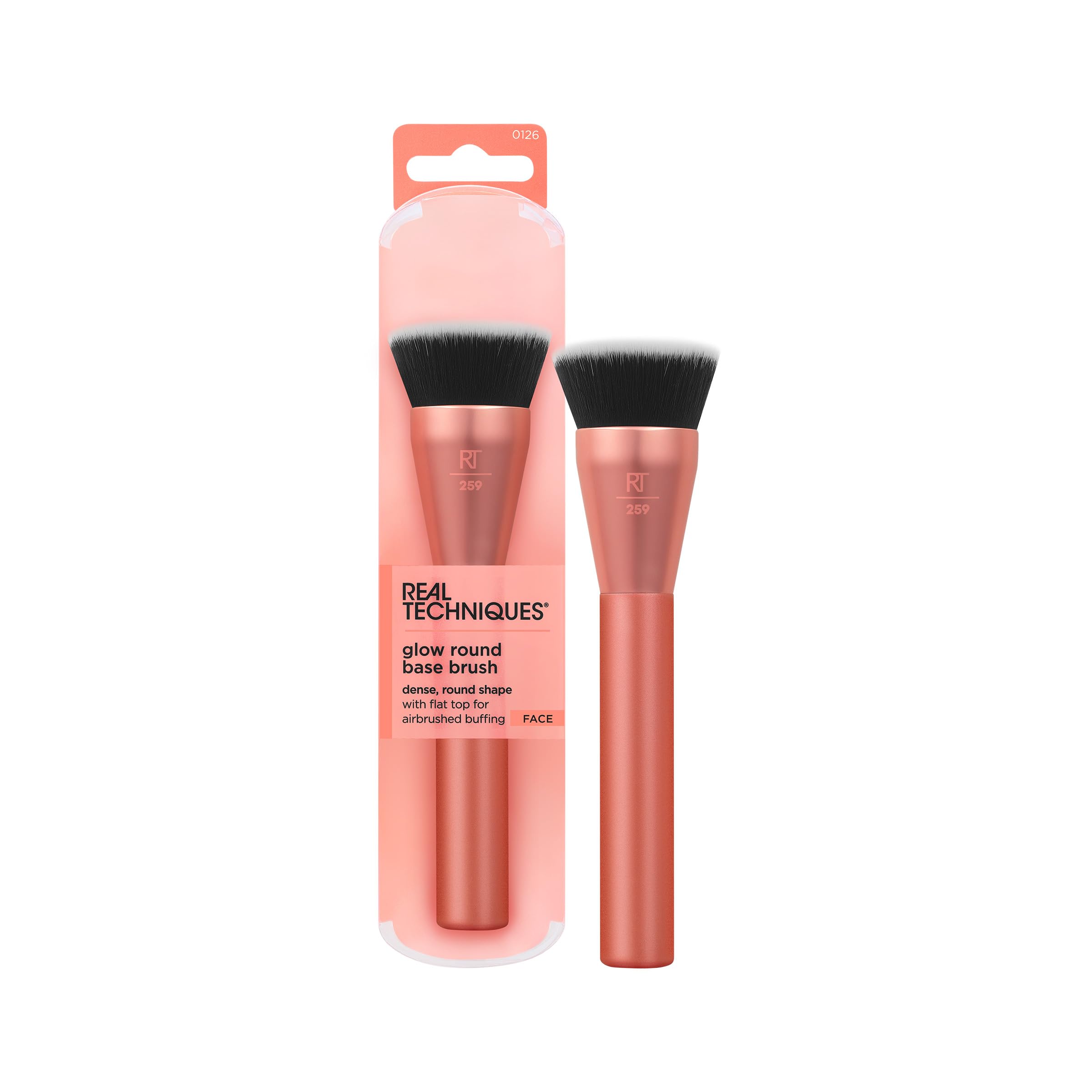 Real Techniques Glow Round Base Makeup Brush, For Liquid & Cream Makeup, Flat Top Foundation Brush For Buffing & Blending Up Cov