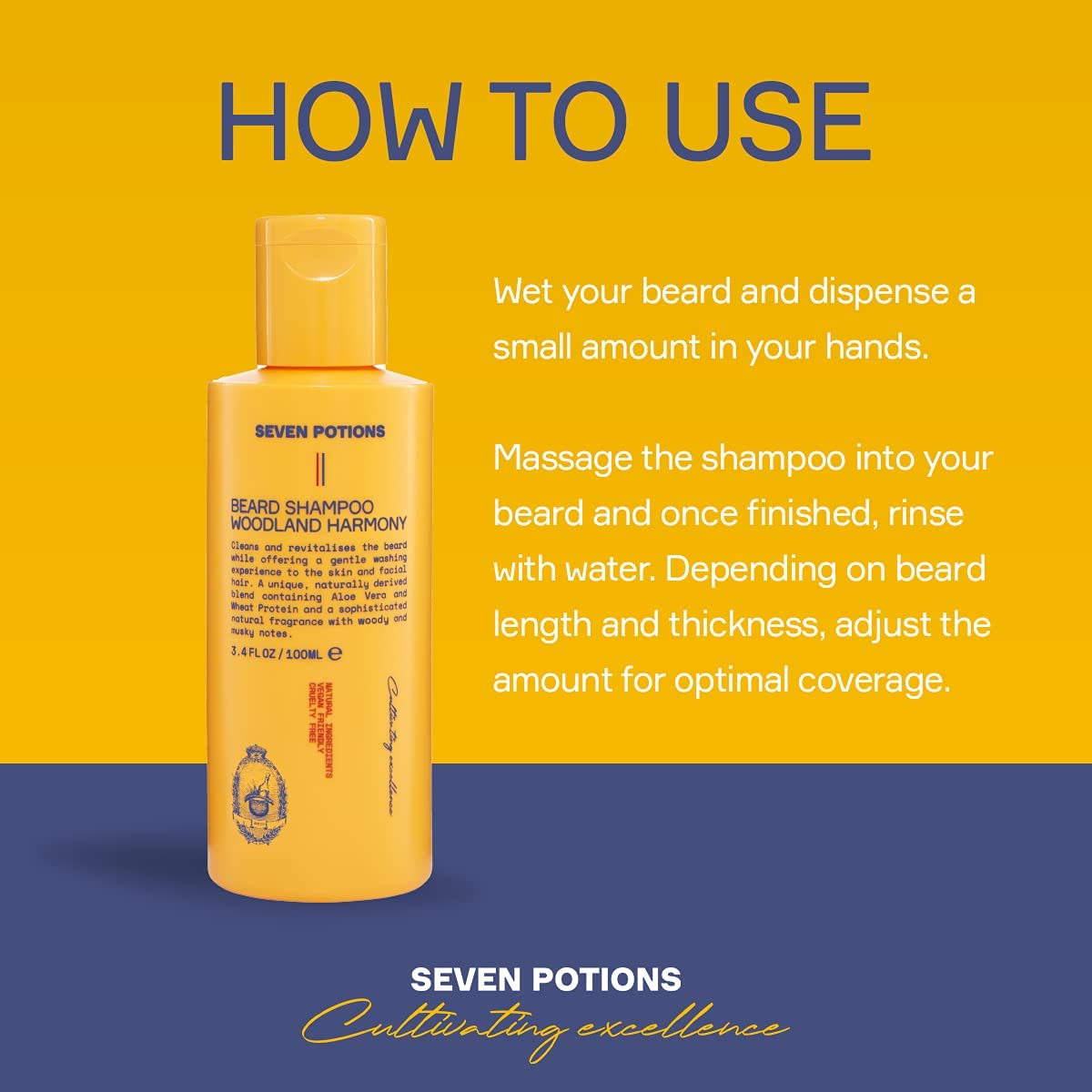 Seven Potions Beard Shampoo For Men - Gentle, Cleansing Wash For A Clean, Itch-Free Beard - Natural, Vegan, Cruelty-Free - (Wood