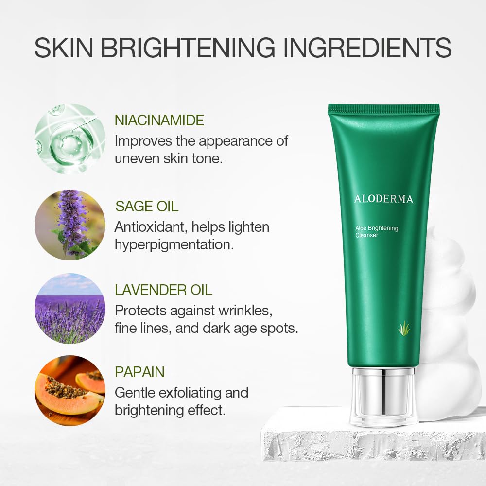 Aloderma Hydrating Facial Cleanser With Organic Aloe Vera - Daily Moisturizing Aloe Face Wash With Shea Butter, Vitamin E - Nour