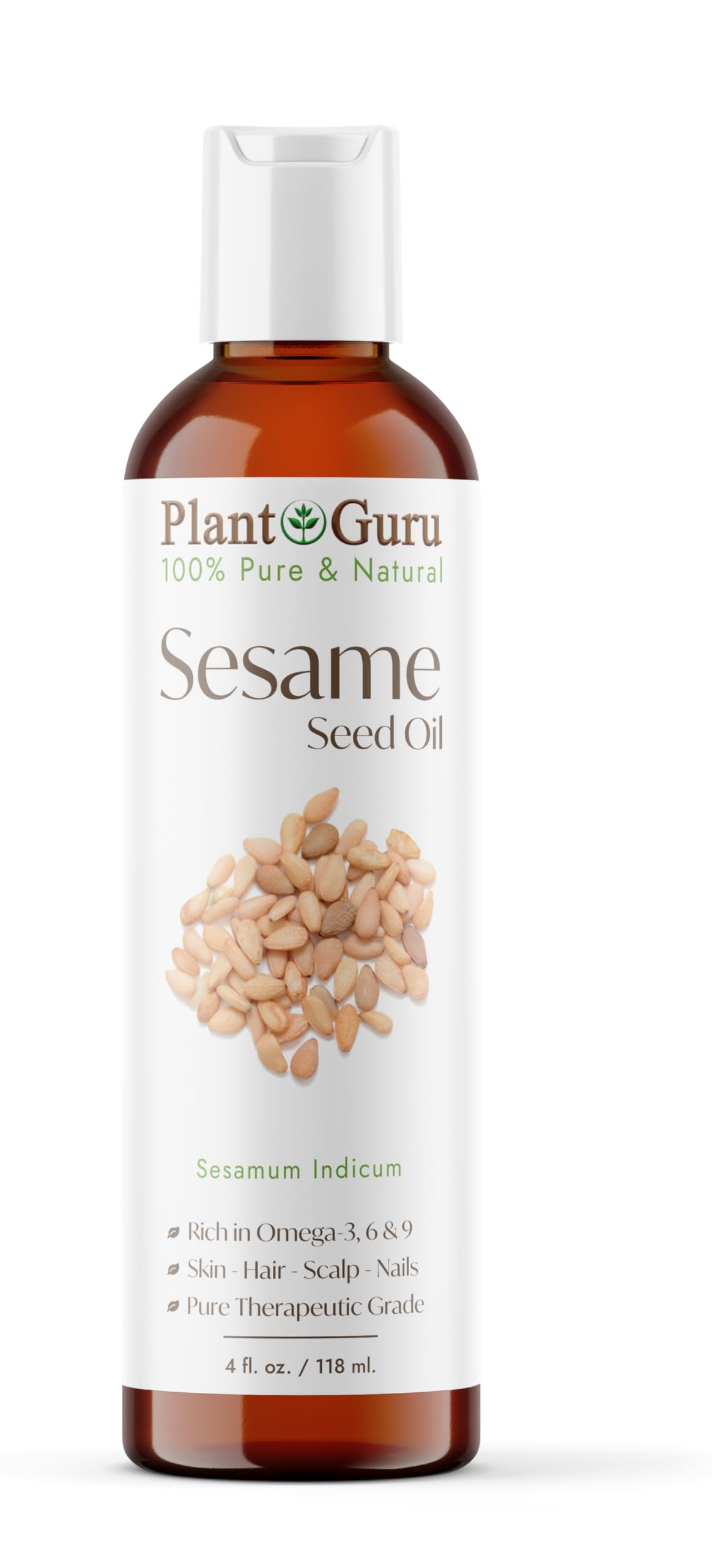 Sesame Seed Oil 4 oz Cold Pressed Carrier 100% Pure Natural for Skin, Body, Face, and Hair Growth Moisturizer. Great for Creams,