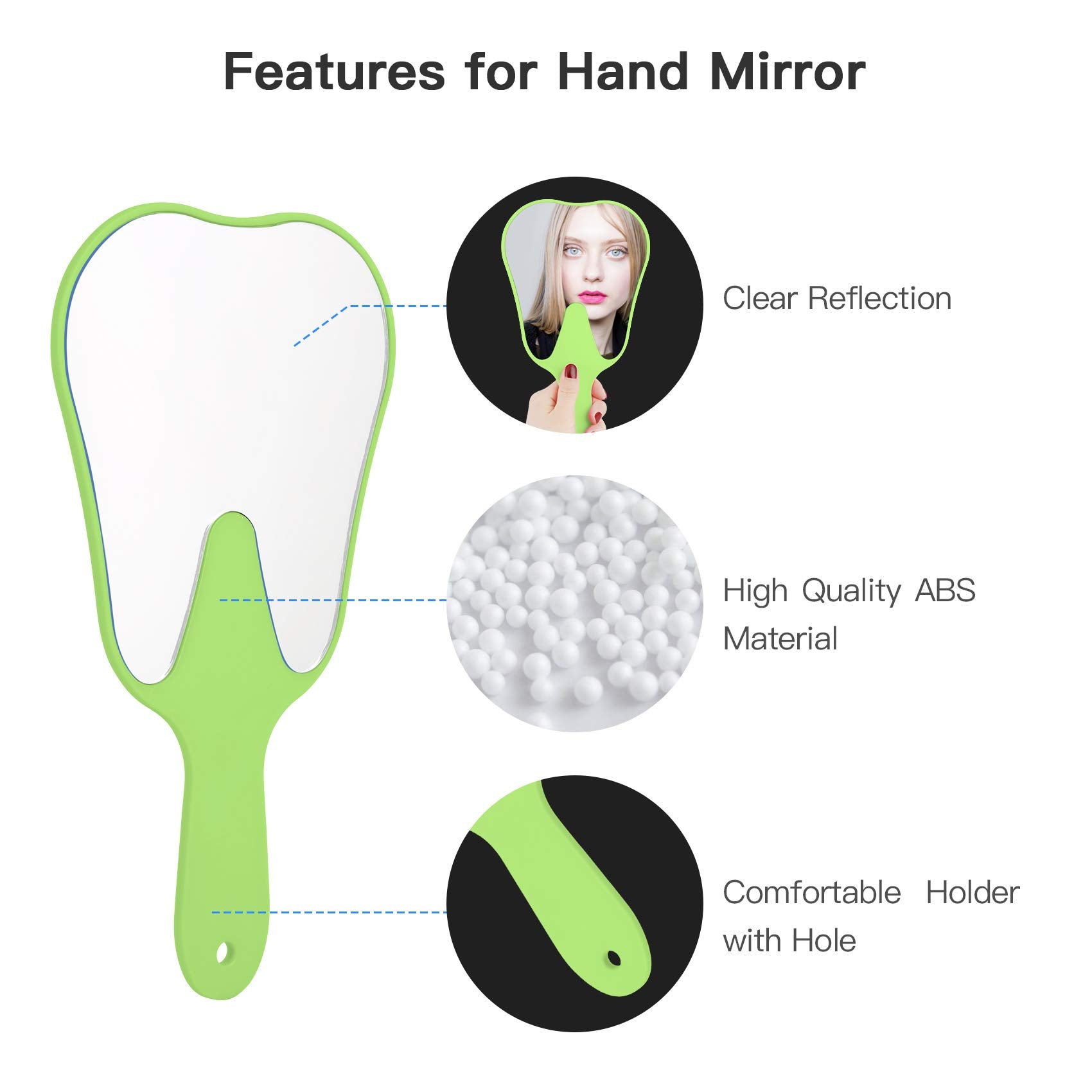 Annhua Hand Mirror Small Face Mirrors, Handheld Mirrors With Handle Tooth Shaped Mirror Tool For Dentist Clinic, Barber, Salon A