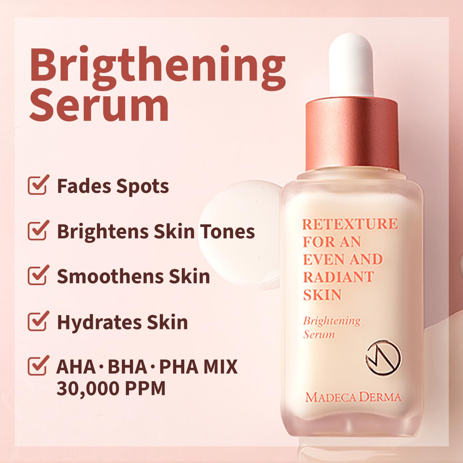 Madeca Derma Brightening Serum - Centella Asiatica, Fades Dark Spots & Brightens Skin Tone In 5 Days - With Aha, Bha, Pha And Vi