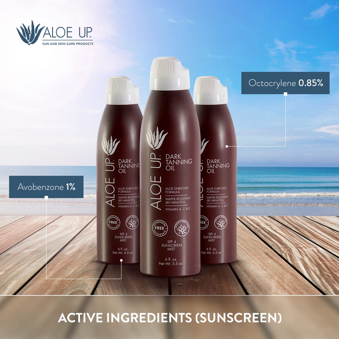 Aloe Up Spf 4 Dark Tanning Oil - Body And Face Tanning Continuous Spray For Outdoor Sun - With Sunscreen, Pure Aloe Vera, And Na