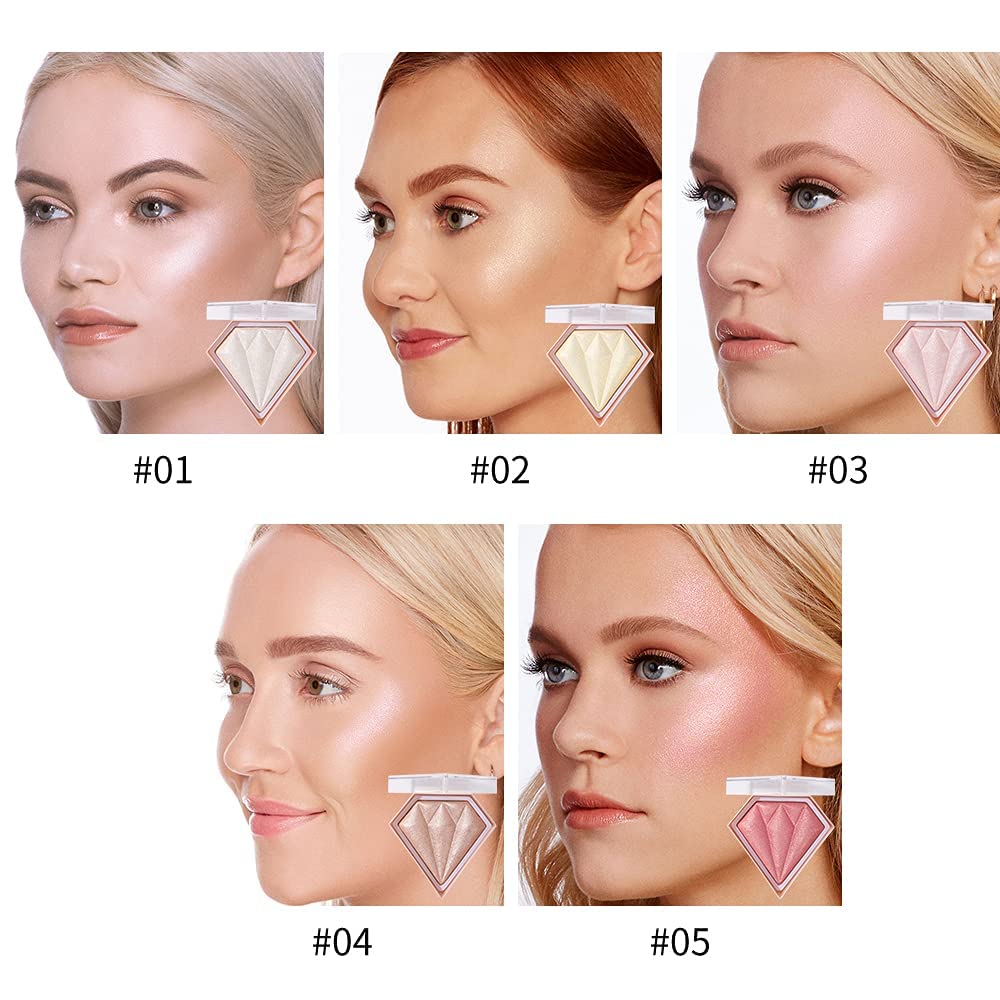 Akary Face Glitter Blush Pink Shimmer Highlighter Blusher Powder Makeup Cosmetics Facial Contour Corrector Shine Rouge (#01 Pear
