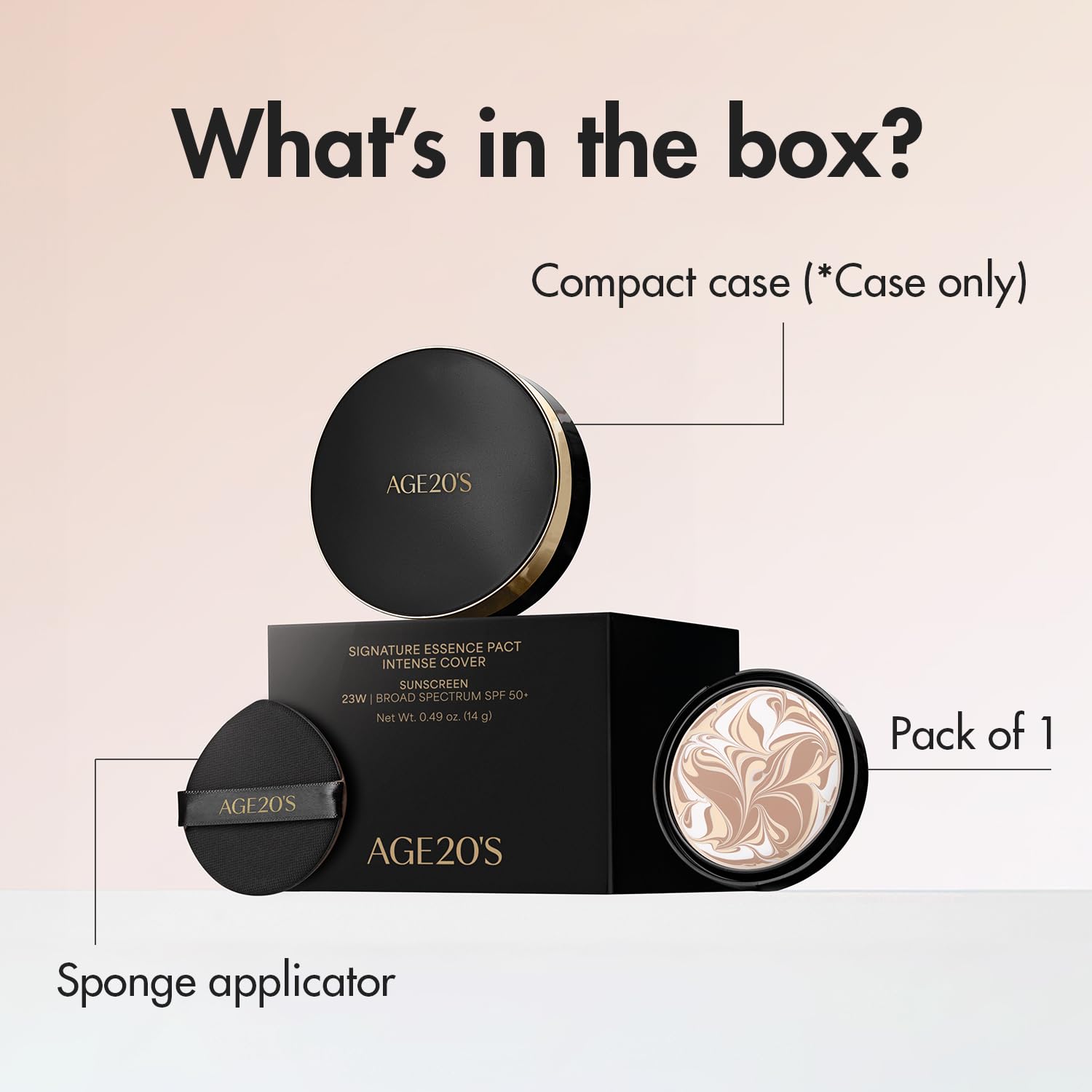 AGE 20's Signature Essence Pact SPF 50+ - 25N Sand, 0.49 oz Cream Foundation, Dewy Finish, Natural Coverage, Korean Cushion