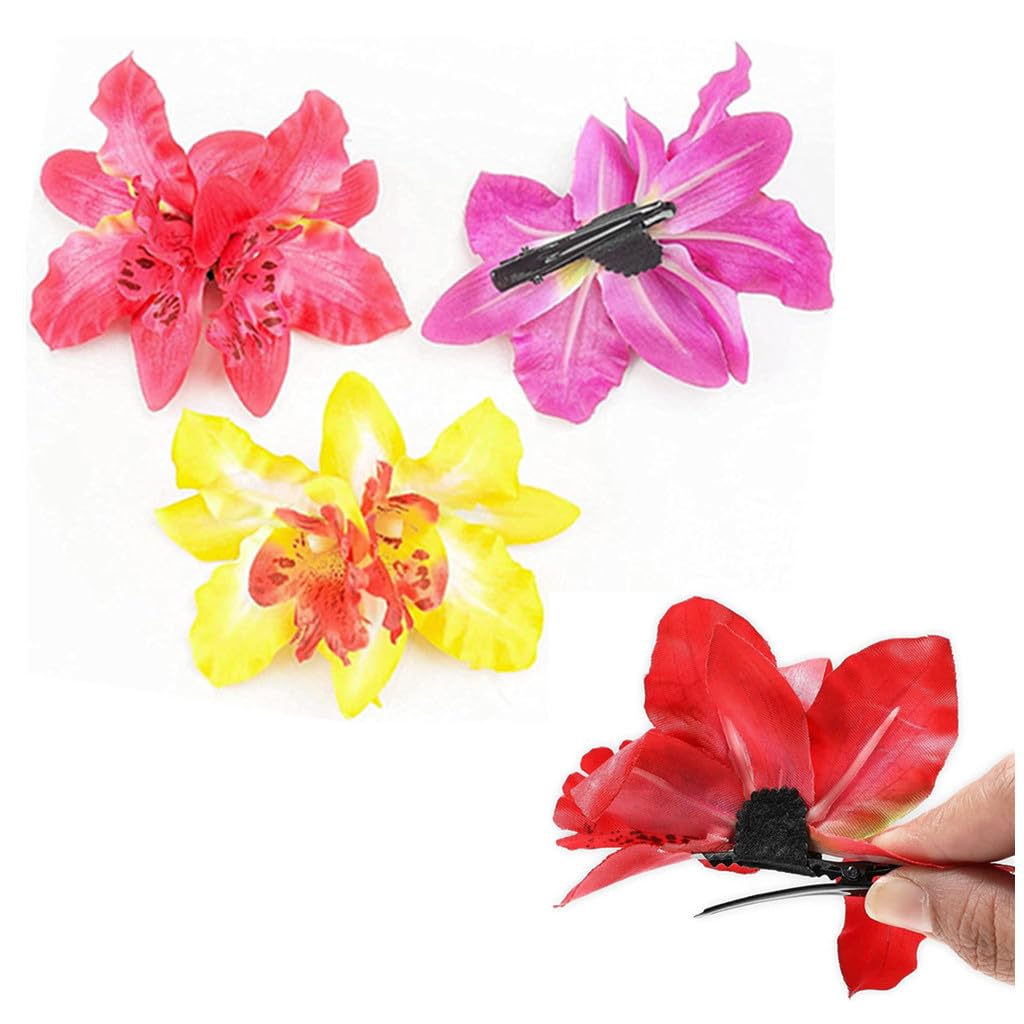Alimitopia Flower Hair Clip Bohemia Hawaiian Fabric Artificial Thai Orchid Flower Alligator Hair Clip Hairpin Barrette Headdress