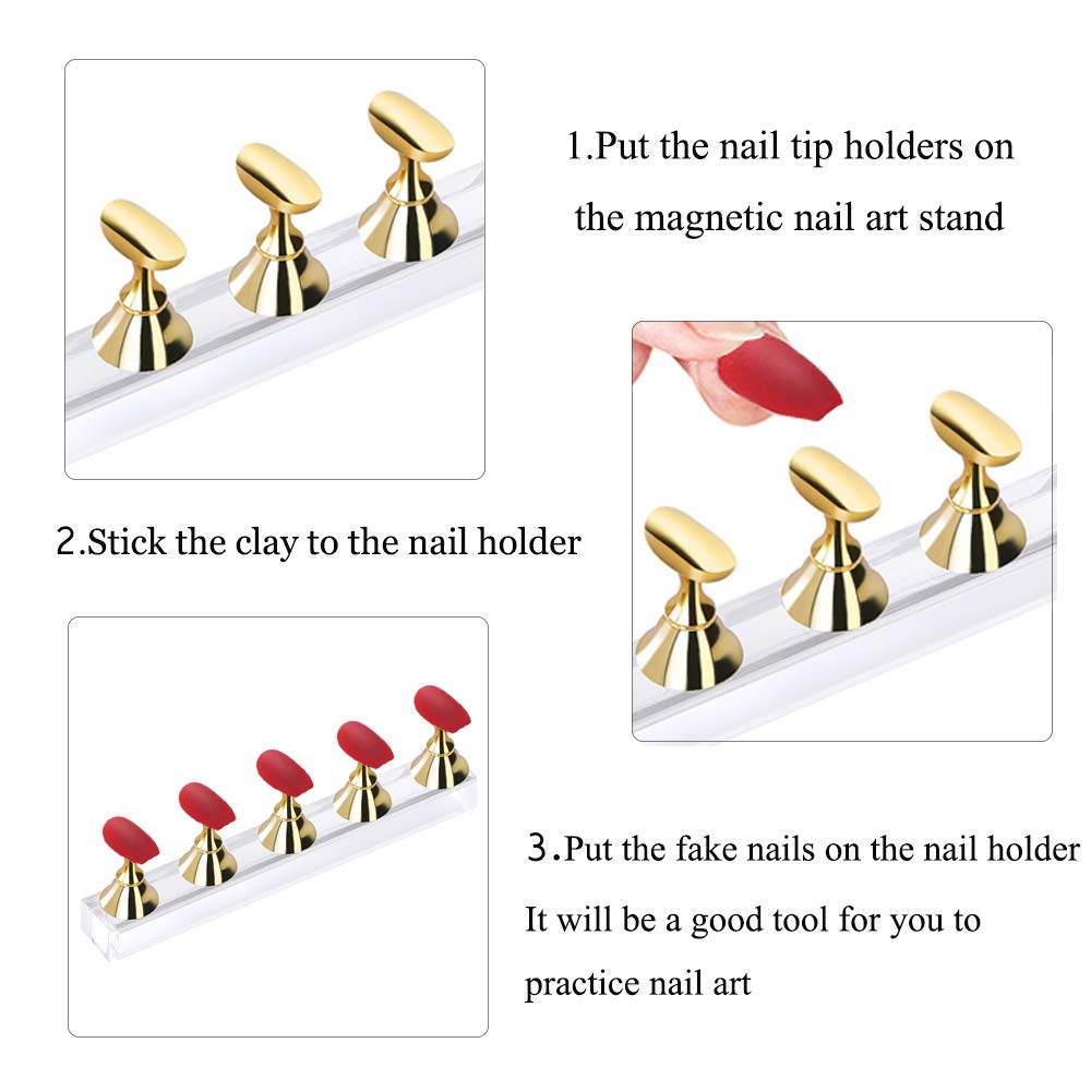 Etercycle Acrylic Nail Display Stand Diy Nail Crystal Holder Magnetic Practice Stands With Reusable Adhesive Putty Clay For Fals