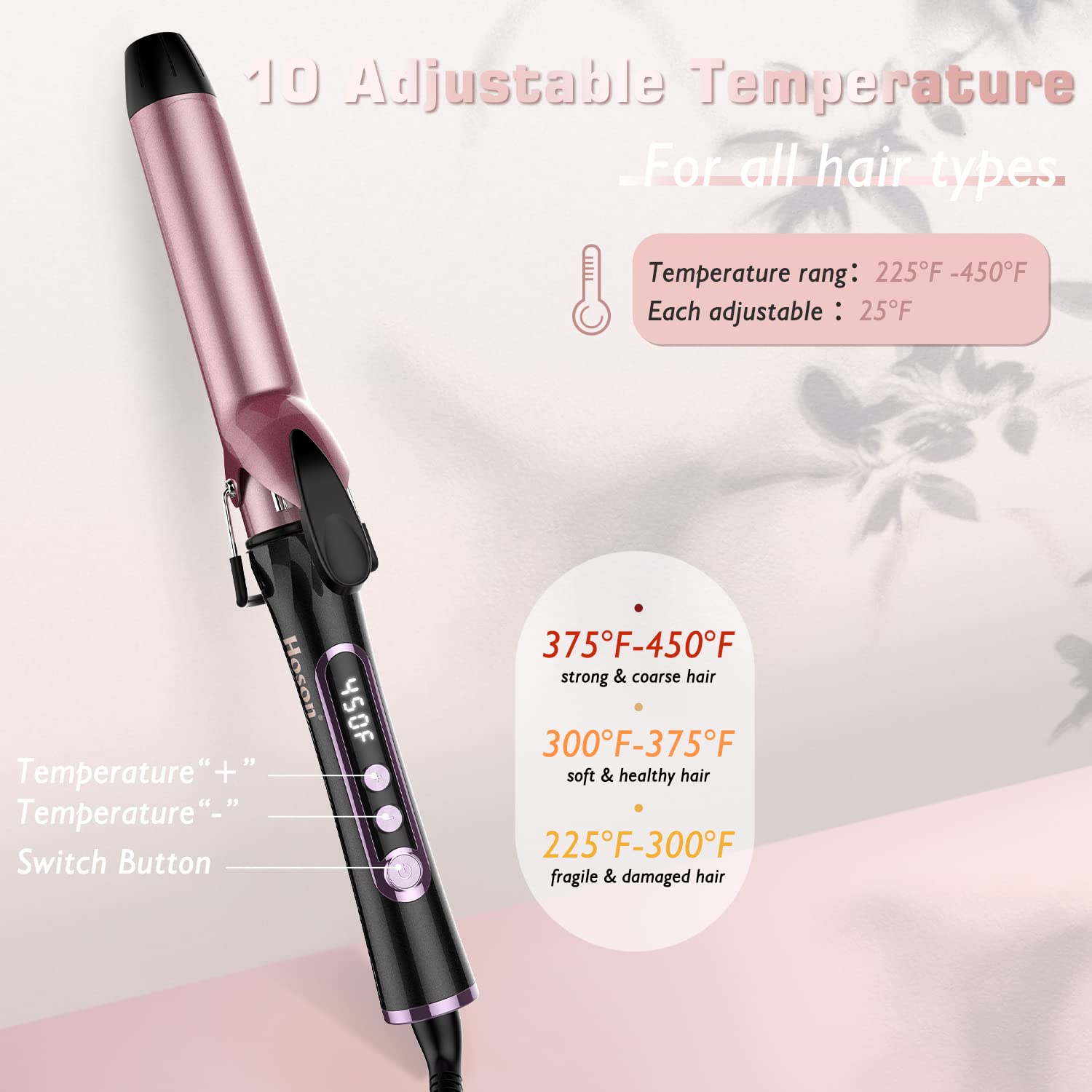 1 1/4 Inch Curling Iron, Dual Voltage Hair Curling Iron Heat Up To 450F, Professiona Curling Wand Ceramic Tourmaline(Rose Gold)