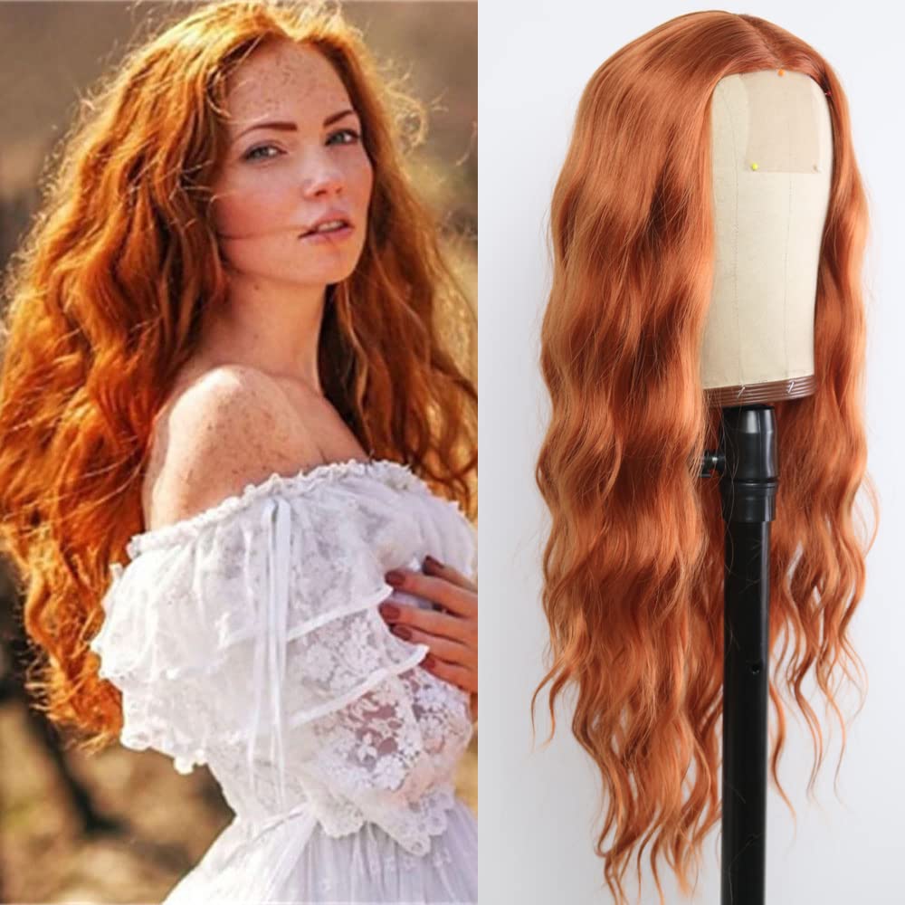 EVLYNN Ginger Orange Color Lace Front Wigs Loose Wave Wigs for Fashion Women Heat Resistant Natural Wave Auburn Wigs Long Wavy S