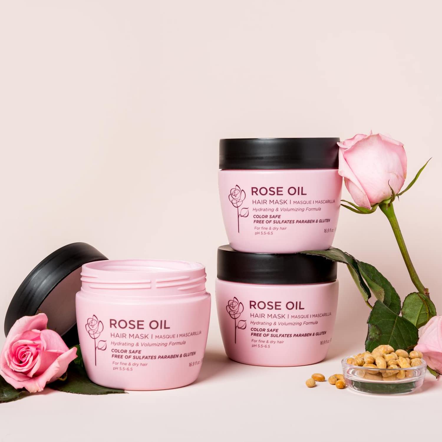 Luseta Rose Oil Hair Mask Moisturing & Hydrating Masque 16.9 Oz Deep Nourishment For Fine And Dry Hair, Sulfate And Paraben Free
