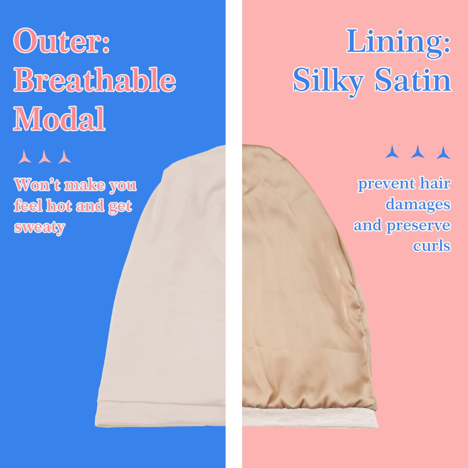 Silk Satin Bonnet Hair Wrap For Sleeping, 2 Pcs Adjustable Silk Bonnets For Women Men Sleep Cap Silk Lined Slouchy With Adjustab