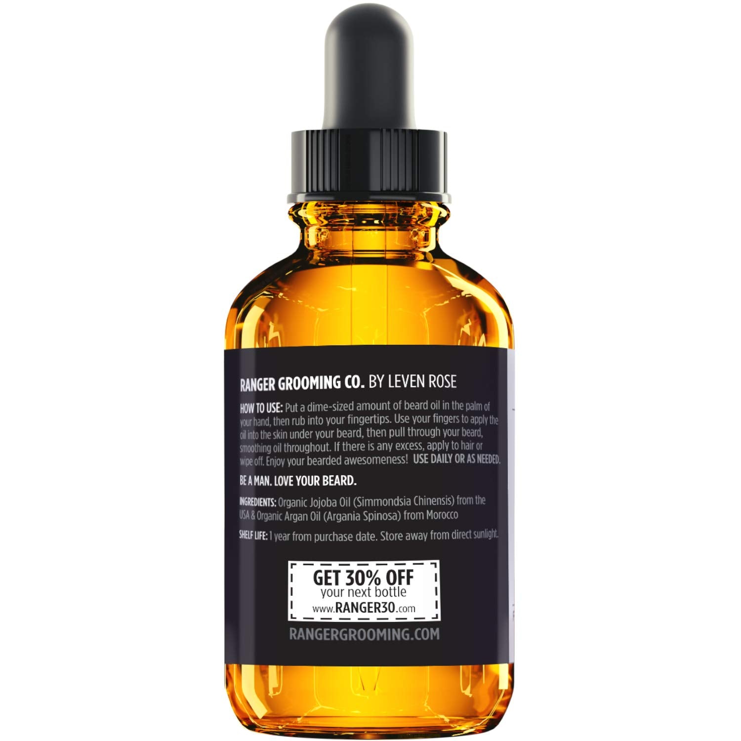 Leven Rose Beard Oil For Men And Beard Softener 100% Pure Natural For Bearded Men, Mustaches, And Moisturized Skin 1 Oz By Range