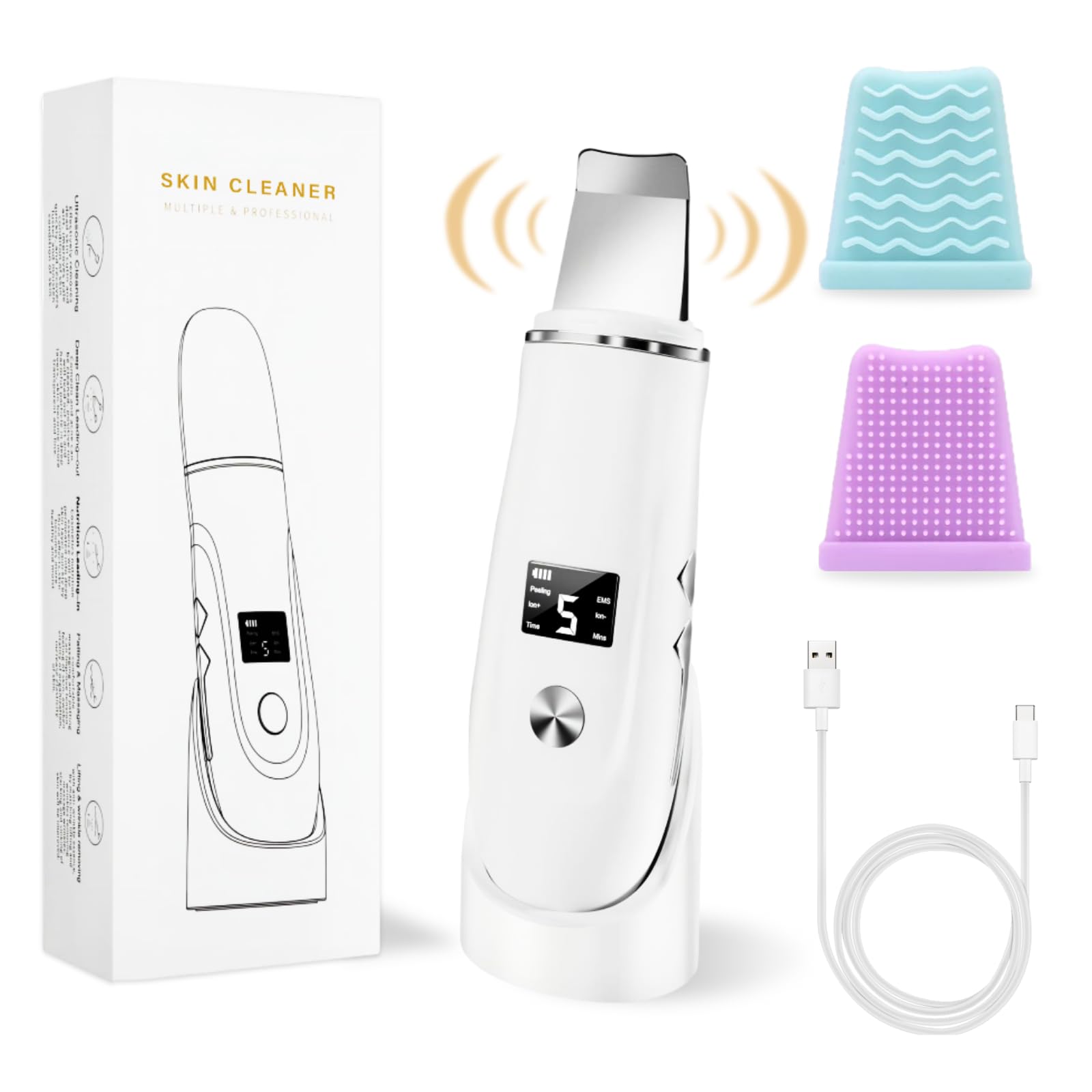 Skin Scrubber Face Spatula, Face Spatula Blackhead Remover for Deep Cleansing Skin Spatula, 4 in 1 Pore Extractor with USB Charg